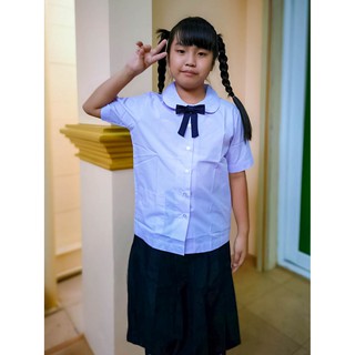👍เสื้อนักเรียน ตราเรือใบ คอบัว แขนเรียบ มีหลายไซส์ เสื้อเชิ้ต เก็บเงินปลายทาง
