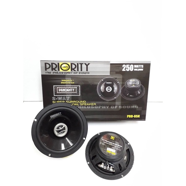 PRIORITY PRO-65K ลำโพงรถยนต์ ไพโอลิตี้ 6.5”. PRO-65K ลำโพแกนร่วม ขนาด 6.5 นิ้ว 2 ทาง กำลังขับสูงสุด 