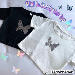 *พร้อมส่ง* Mini butterfly tee top🦋เสื้อยืดครอปรูปผีเสื้อสะท้อนแสงวไตล์เกาหลีสีขาว สีดำ ผ้านุ่มคุ้มราคาแน่นอน