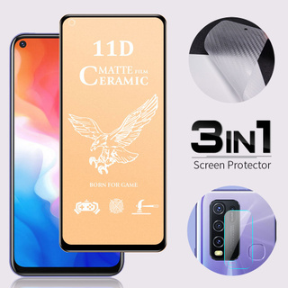 VIVO Y11 Y12 Y15 Y17 Y19 Y20 Y20i Y20S Y30 Y50 Y91 Y93 3 in 1 11D Ceramic Matte Soft Film+Back Camera Lens Tempered Glass+Carbon Fiber Sticker Back Full Cover Screen Protector