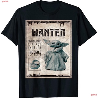 เสื้อยืดผู้ชายและผู้หญิง Star Wars The Mandalorian The Child Wanted Poster T-Shirt Short sleeve T-shirts