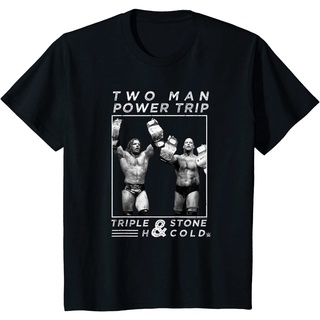 T-shirt  เสื้อยืดแขนสั้นลําลอง พิมพ์ลาย WWE Two Man Power Trip แฟชั่นสําหรับผู้ชายS-5XL