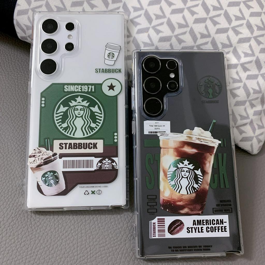 สตาร์บัคส์ อเมริกาโน่ กาแฟ เคส Samsung Galaxy S25Ultra S24FE S24 Ultra S23FE S23 Ultra S22 Ultra S21FE S21 S22 S23 S24 S25 Plus + S20FE S21Ultra Note20 Ultra Note10 Plus A54 A55 A53 Case ใหม่ เรียบง่าย โปร่งใส ป้องกันการหล่น ซิลิกาเจล นุ่ม ซัมซุง เคส