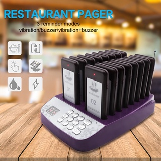 เครื่องเรียกคิวไร้สาย 16 เพจเจอร์ ปลั้กUS 100-240V 433.92MHZ Wireless Pager System Restaurant Queuing Calling System