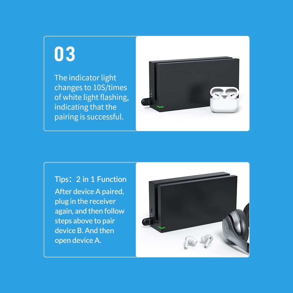 ORICO USB Bluetooth 5.0 Transmitter Audio Adapter for Nintendo Switch PS4 PC Computer Laptop TV Support Dual Connections(BTA-SW01) #8