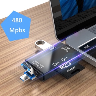 6 in 1 เครื่องอ่านการ์ด OTG Type-C Micro USB 480Mpbs ความเร็วสูง USB2.0 OTG TF SD สําหรับ Android โทรศัพท์มือถือ คอมพิวเตอร์ สมาร์ทโฟน MacBook และแล็ปท็อป PC