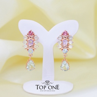 Top1Jewelry ต่างหูเงินแท้925 พลอย Green Amethyst, Opal แท้