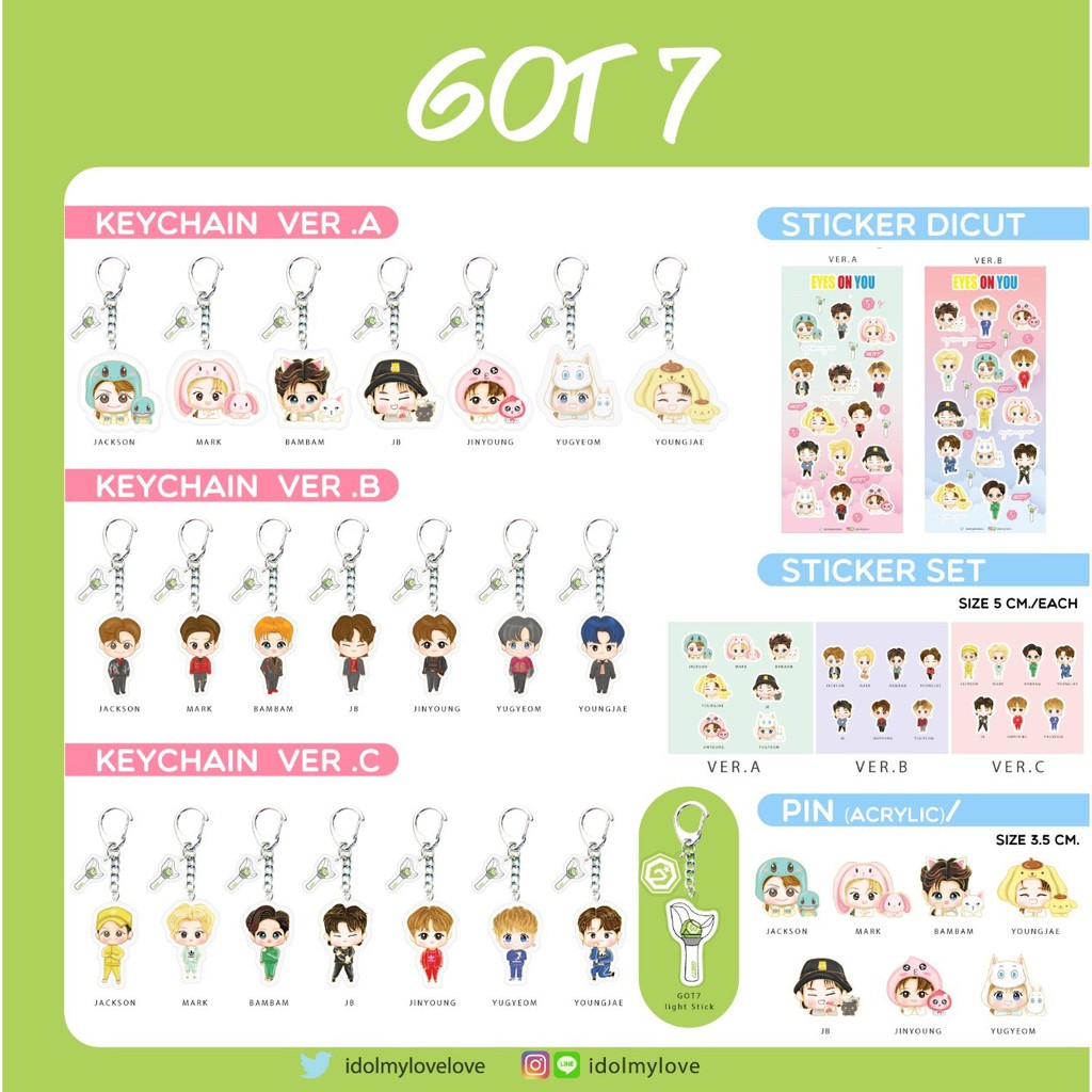 GOT7 : Keychain + PIN Lightstick + Sticker Fanart