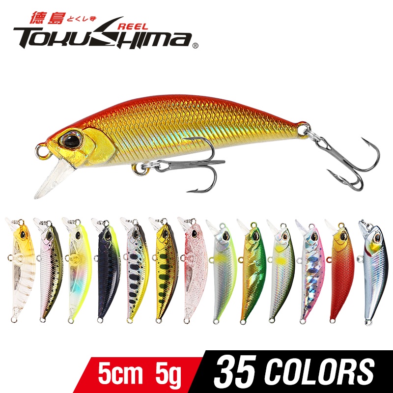 Tokushima เหยื่อตกปลาพลาสติก 3D 35 สี 5 กรัม 5 ซม. 1 ชิ้น พร้อมตะขอ 2 ชิ้น