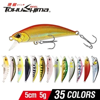 Tokushima เหยื่อตกปลาพลาสติก 3D 35 สี 5 กรัม 5 ซม. 1 ชิ้น พร้อมตะขอ 2 ชิ้น