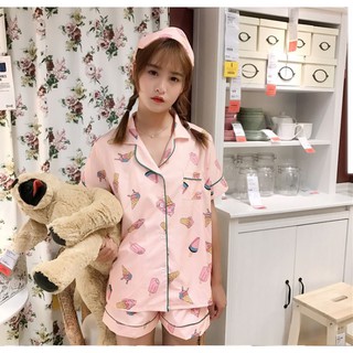 Pajamas Set ชุดนอนสีชมพูพาสเทล ลายไอติม