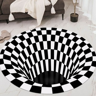 3D Visual Optical Floor Mat Black White Plaid Round Rugs Vortex Optical Illusion Rug,Floor mat mats for Floor