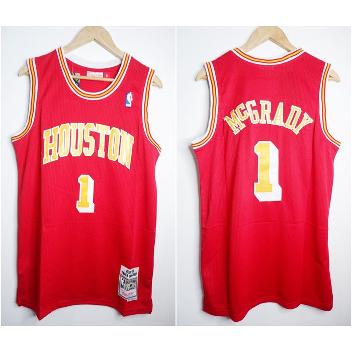 MERAH NBA CLASSIC HWC HOUSTON 1 TRACY MCGRADY RED MITCHELL&NESS BASKETBALL JERSEY
