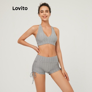 Lovito ชุดกีฬา คอวี แขนกุด ทรงสลิมฟิต l03127 (สีเทา)