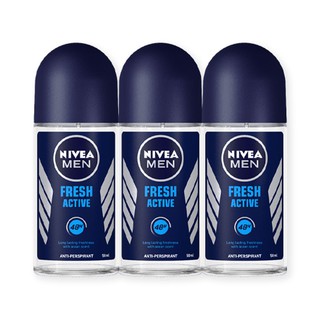 🔥*พร้อมส่ง*🔥 นีเวีย ดีโอ ฟอร์เมน เฟรช แอกทีฟ โรลออน ขนาด 50 มล. แพ็ค 3 ขวด Nivea Men Fresh Roll-on 50 ml x 3