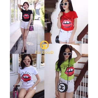 🌈พร้อมส่ง เสื้อยืดสกรีนลายปาก