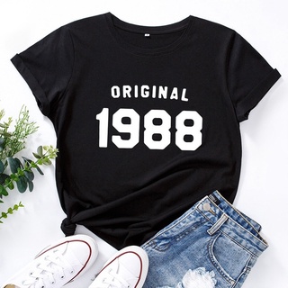 1988 เสื้อยืดลําลอง ผ้าฝ้าย แขนสั้น คอกลม พิมพ์ลายกราฟฟิค สไตล์วินเทจ สําหรับสตรี