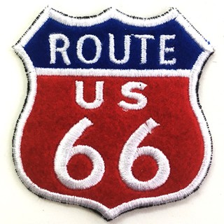 อาร์มรีดติดเสื้อผ้า ปักลาย ROUTE 66 แผ่นรีดติดผ้า ปักลาย ROUTE 66 ตัวรีดติดผ้า ปัก ROUTE 66 งานปักลาย ROUTE 66