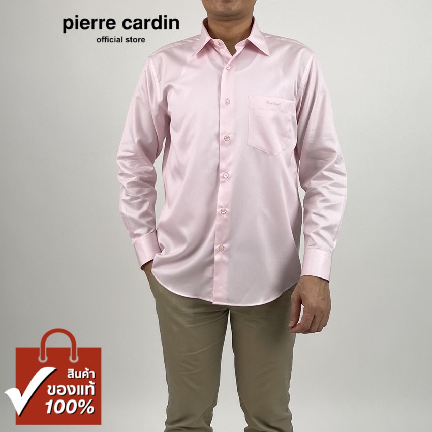 Pierre Cardin เสื้อเชิ้ตแขนยาว Basic Fit รุ่นมีกระเป๋า ผ้า Cotton 100% [RHS3249-LP]