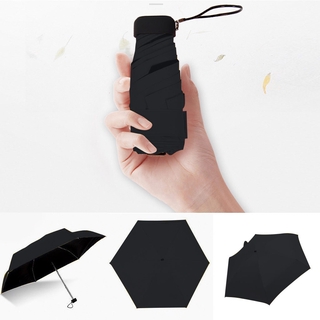 ร่มน้ำหนักเบาร่มเคลือบสีดำร่มกันแดด 5 พับร่มกันฝน Unisex Travel Protable Pocket Mini Umbrella