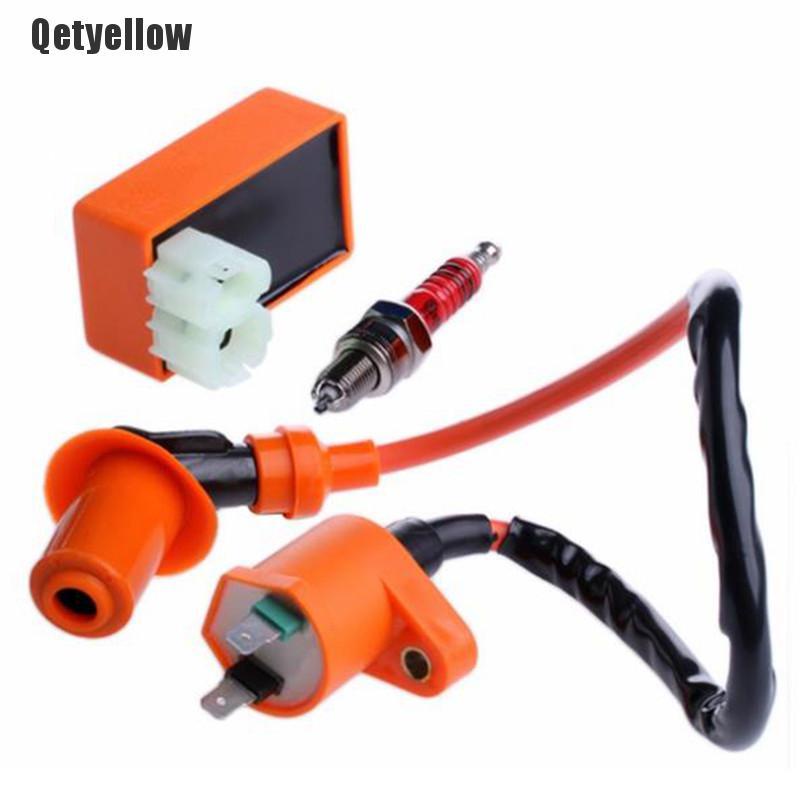 Qetyellow คอยล์จุดระเบิด Cdi + คอยล์จุดระเบิด + หัวเทียนสําหรับ Gy6 50Cc 125Cc 150Cc