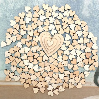 sunnyheart 100Pcs 4Sizes ไม้ผสมไม้ Love Love หัวใจจัดงานแต่งงานโต๊ะ Scatter ประดับ DIY Craft