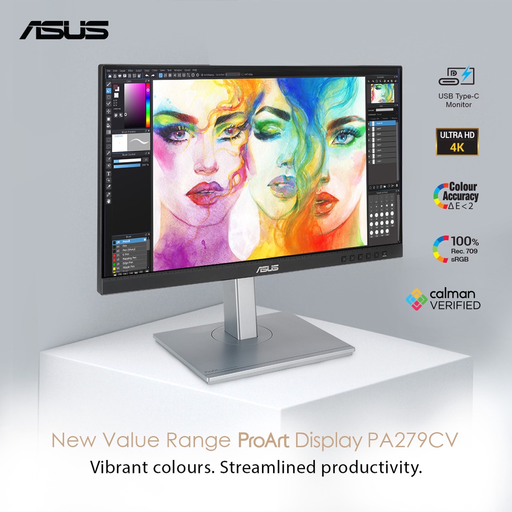 ASUS ProArt Display 27” 4K HDR Monitor PA279CV 3840 x 2160, IPS, USB-C Power Delivery, 100% sRGB/Rec.709,Calman Verified