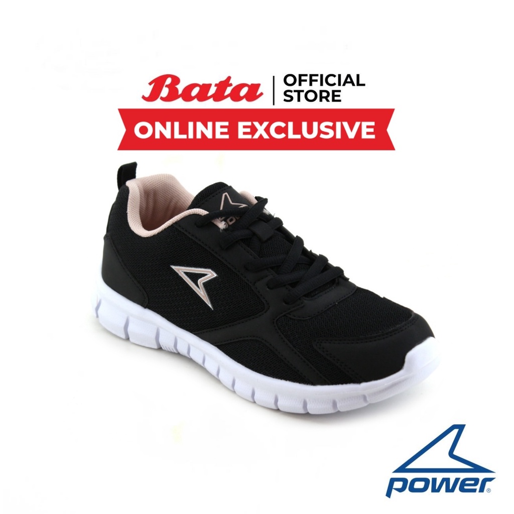 Bata (Online Exclusive) บาจา ยี่ห้อ Power รองเท้าผ้าใบสนีคเกอร์ออกกำลังกาย แบบผูกเชือก รองรับน้ำหนักเท้า  สำหรับผู้หญิง รุ่น Wave One สีดำ 5806004