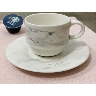 ชุดแก้วกาแฟพร้อมจานรอง ลายหินอ่อน Carrara 7.5 oz Stackable Tea Cup 210 ml