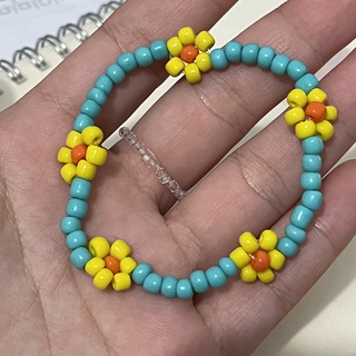 กำไลลูกปัดดอกไม้ สีเขียวมิ้น Flower Beads Bracelet✨💚