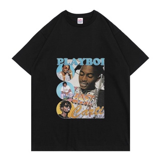 [S-5XL]เสื้อยืดลําลอง แขนสั้น พิมพ์ลายกราฟฟิค Playboi Carti 90s ทรงหลวม สีดํา สไตล์ฮิปฮอป คลาสสิก เรโทร สําหรับผู้ชาย แล