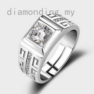 925 Silver Mens Big Diamond Ring Crystal Zircon Open Ring Wedding Ring Jewelry