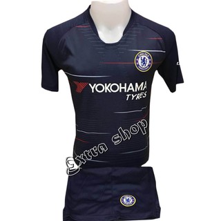 ส่งฟรี EMS ชุดบอลเชลซี Chelsea สีกรม แขนสั้น ชุดฟุตบอล เสื้อบอล