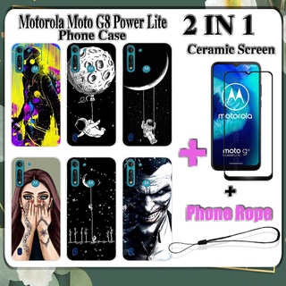 2 IN 1 เคสโทรศัพท์ Motorola Moto G8 Power Lite พร้อมกระจกนิรภัยกันรอยหน้าจอเซรามิค แบบโค้ง ฟิล์มนิรภัยด้านนอก อวกาศ