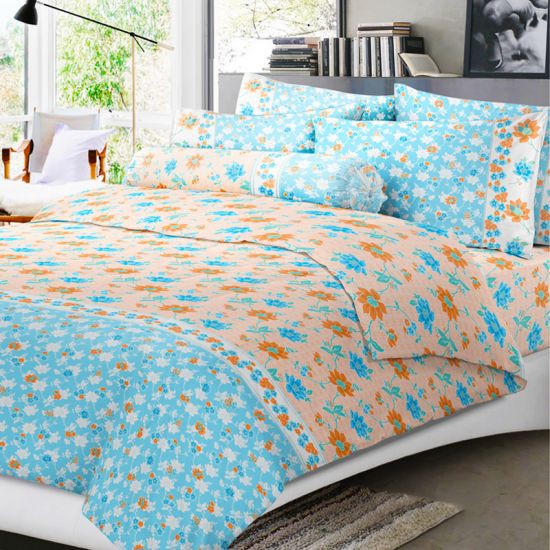 STEVENS ชุดผ้าปูที่นอนพร้อมผ้านวม Cotton Soft Percale รุ่น 280T ขนาด 6 ฟุต (ชุด 6 ชิ้น) สีฟ้า ชุดเครื่องนอน