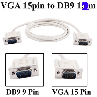 🔥🔥 สายแปลง VGA 15pin to DB9 ยาว 1.2m RS232 DB9 9 Pin Male to VGA Video 15 Pin Male Adapter Cable Light Gray