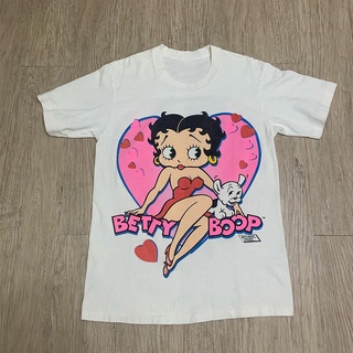 เสื้อยืดสีขาวMiss Betty Boop เสื้อคอกลม แขนสั้น ผ้าฝ้าย พิมพ์ลายการ์ตูน ทรงหลวม แฟชั่นS-4XL