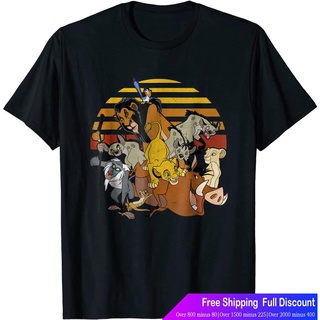 ดิสนีย์เสื้อยืดลำลอง Disney Lion King Group Retro Stripe Sunset Vintage T-Shirt Disney T-shirt