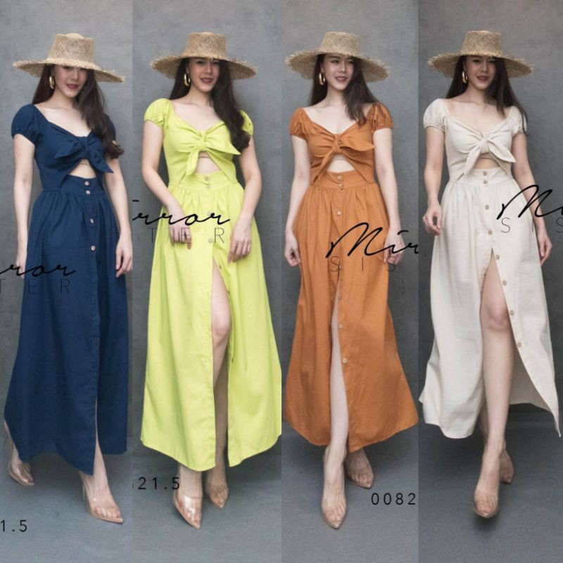 🏷️Mirrorsister #00821.5 เดรสตัวเก๋ ชุดไปเที่ยว ชุดไปทะเล ชุดไปเที่ยวทะเล เดรสปาดไหล่ ชุดปาดไหล่ ชุดน่ารัก