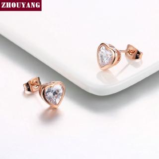 ด้านคุณภาพ ZHOUYANG หัวใจ Crysta Rose Gold สี Stud Earrings เครื่องประดับคริสตัลออสเตรีย E262