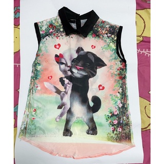 เสื้อคอปกแขนกุดลาย Tom Cat