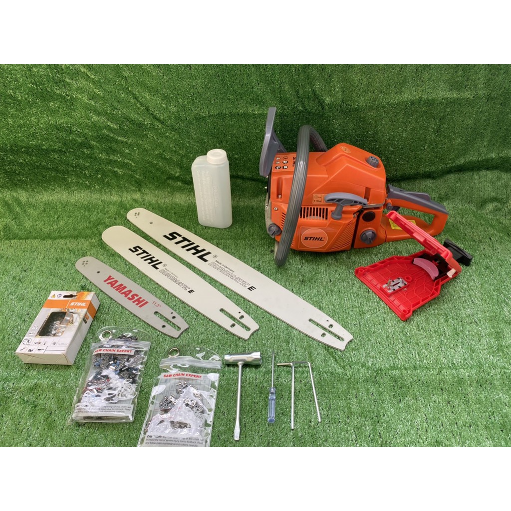 เลื่อยยนต์รุ่น 5800 5 แรง บาร์โซ่ 22 นิ้ว หัวเฟือง 1 ชุด + บาร์โซ่ 16 นิ้ว stihl หัวเลส 1 ชุด +บาร์โซ่ 11.5 นิ้ว 1 ชุด