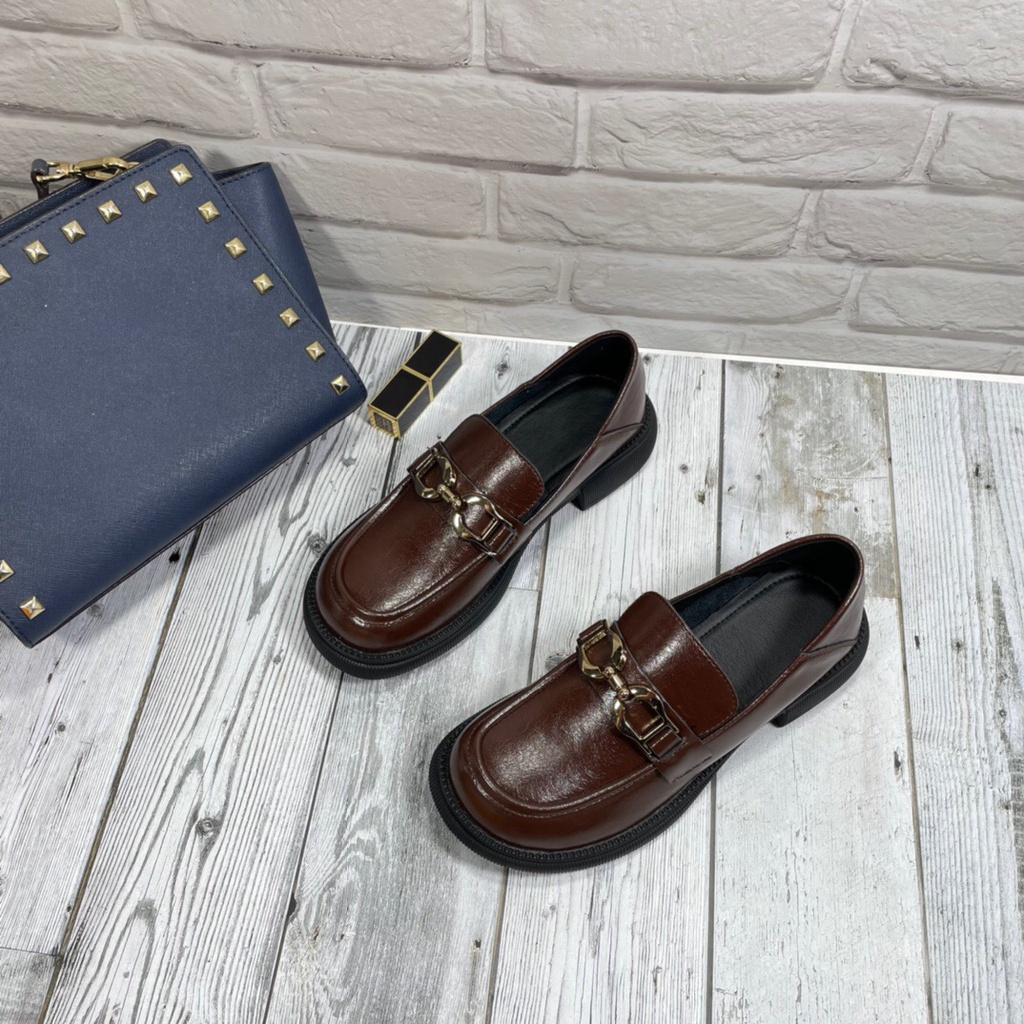 2022 new loafers British style thicksoled allmatch single shoes metal