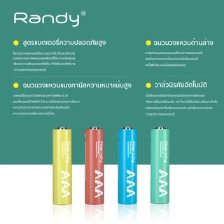 [3แถม1แถม]Randy แมงกานีส Battery ถ่าน AAA ความจุสูง ถ่าน วิทยุ ของเล่น ไฟฉาย นาฬิกา เมาส์ไร้สาย คีย์บอร์ดไร้สาย รีโมท