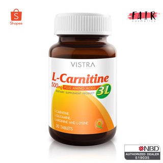 Vistra L Carnitine 500 mg. (3L) Plus Amino Acids วิสทร้า แอล-คาร์นิทีน 500 มก. (3แอล) พลัส อะมิโน แอซิด