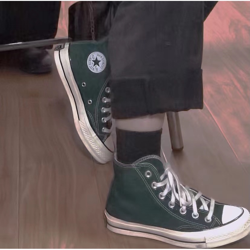 CONVERSE สนทนา 1970ส รองเท้าผ้าใบสีเขียวเข้ม รองเท้าผ้าใบหัวครีม รองเท้ายาง รองเท้าผู้ชาย รองเท้าผู้หญิง