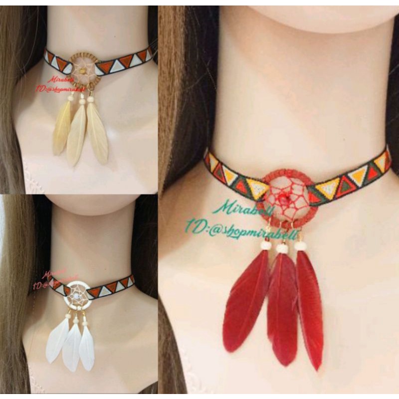 chocker สร้อย สั้นติดคอ แต่งตาข่ายดักฝัน แต่งตาริบบิ้นข่ายดักฝัน ปรับสายได้ด้านหลัง ส่งจากไทย