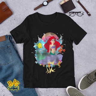 เสื้อยืดผ้าฝ้ายเสื้อยืดคอกลมผ้าฝ้ายพิมพ์ลาย The Little Mermaid Ariel Splash สําหรับผู้ชายL XL  XXL 3XL