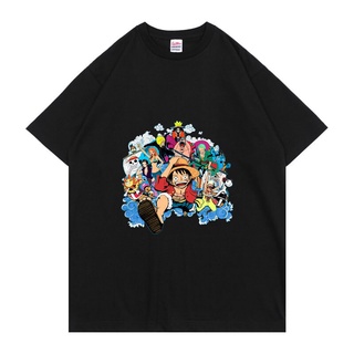 เสื้อยืดผู้ ใหม่ เสื้อยืดแขนสั้น ผ้าฝ้าย 100% พิมพ์ลายการ์ตูน One Piece Roronoa Zoro Luffy ทรงหลวม เข้ากับทุกการแต่งกาย