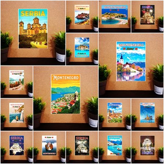 แม่เหล็กติดตู้เย็น มอนเตรเนโกร เซอเบียร์ 2×3นิ้ว ของฝาก ของที่่ระลึก Souvenir Fridge magnet Montenegro Serbia set A 2x3"